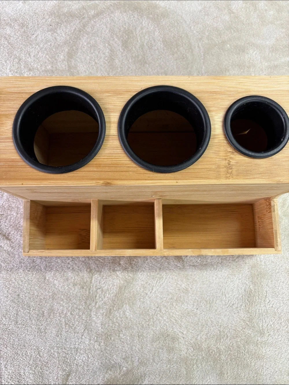 Bamboo Bathroom Countertop Organizer - Hair Accessories Blowdryer Curling Iron